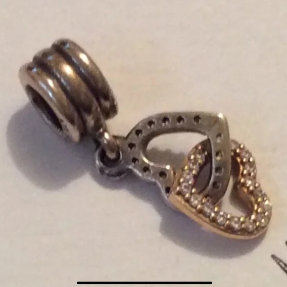 Pandora two tone dangling hearts charm - Picture 3 of 4